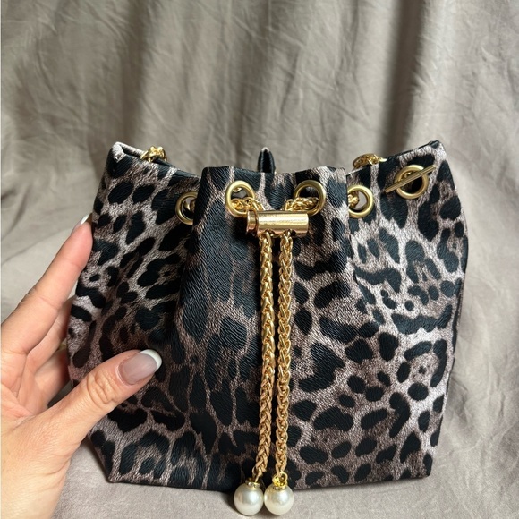 Leopard Print Drawstring Bag with Gold Accents - Picture 3 of 5